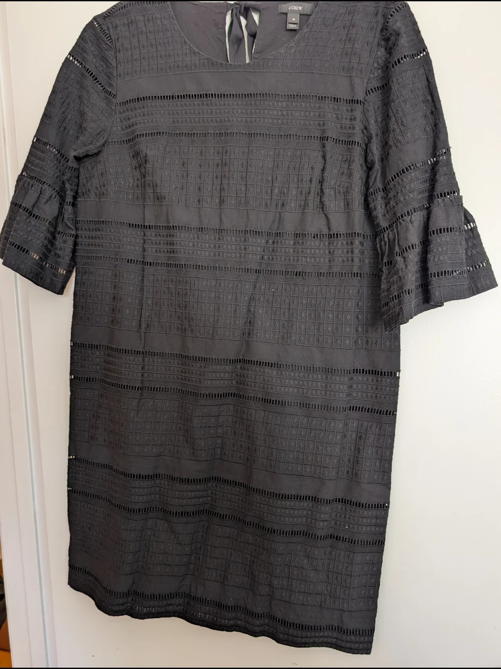 J. Crew Black Eyelet-Stripe Midi Shift Dress